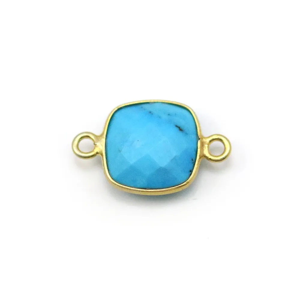 Turquoise reconstituée carré 2 anneaux sertie en argent doré x 1pc