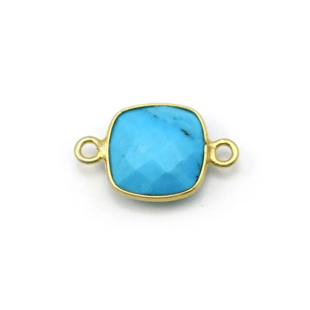 Turquoise reconstituée carré 2 anneaux sertie en argent doré x 1pc