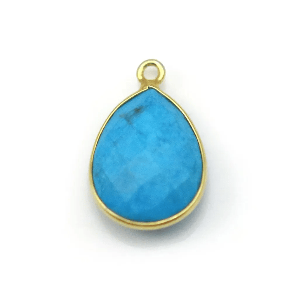 Turquoise reconstituée goutte 1 anneau sertie en argent doré x 1pc