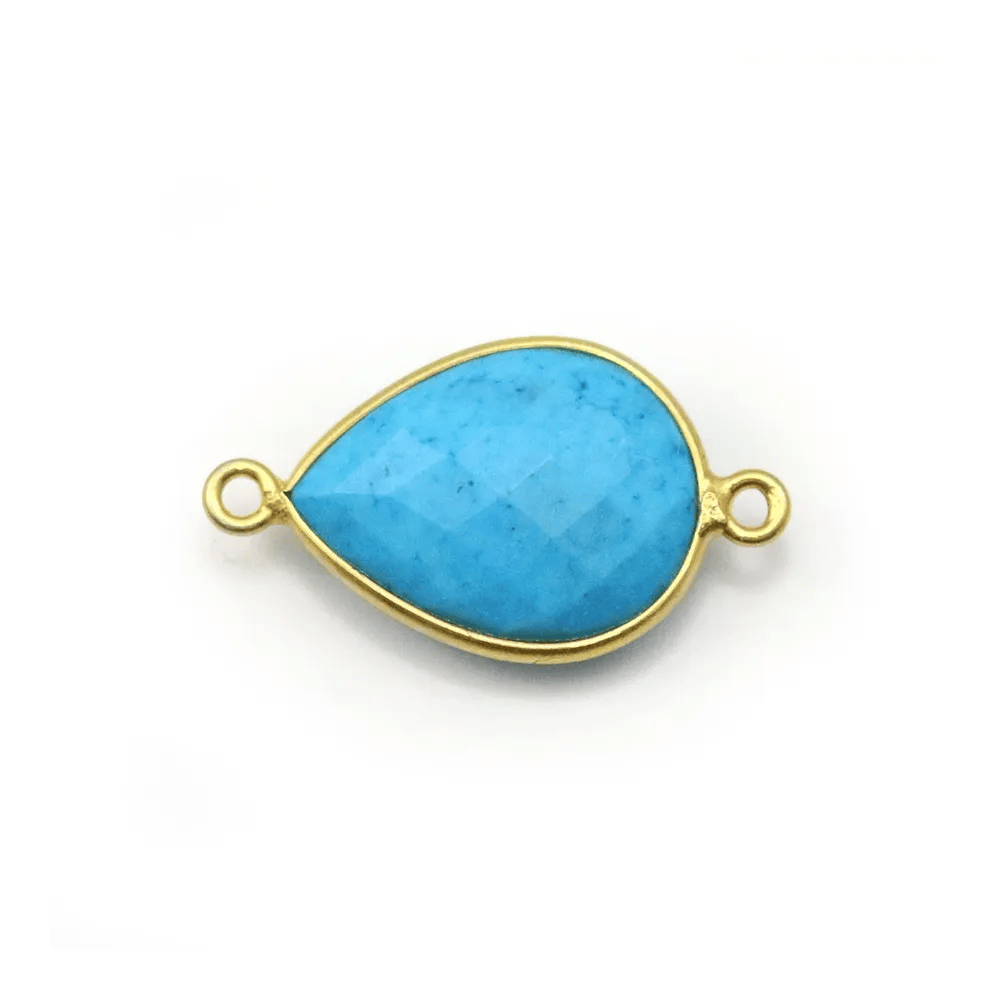 Turquoise reconstituée goutte 2 anneaux sertie en argent 925 doré à l'or fin x 1pc