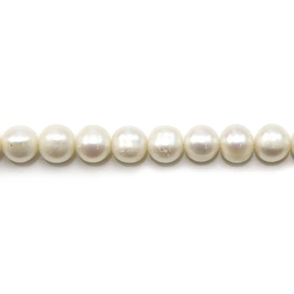 Perles d'eau douce blanches semi rondes 8-9mm x 10pcs