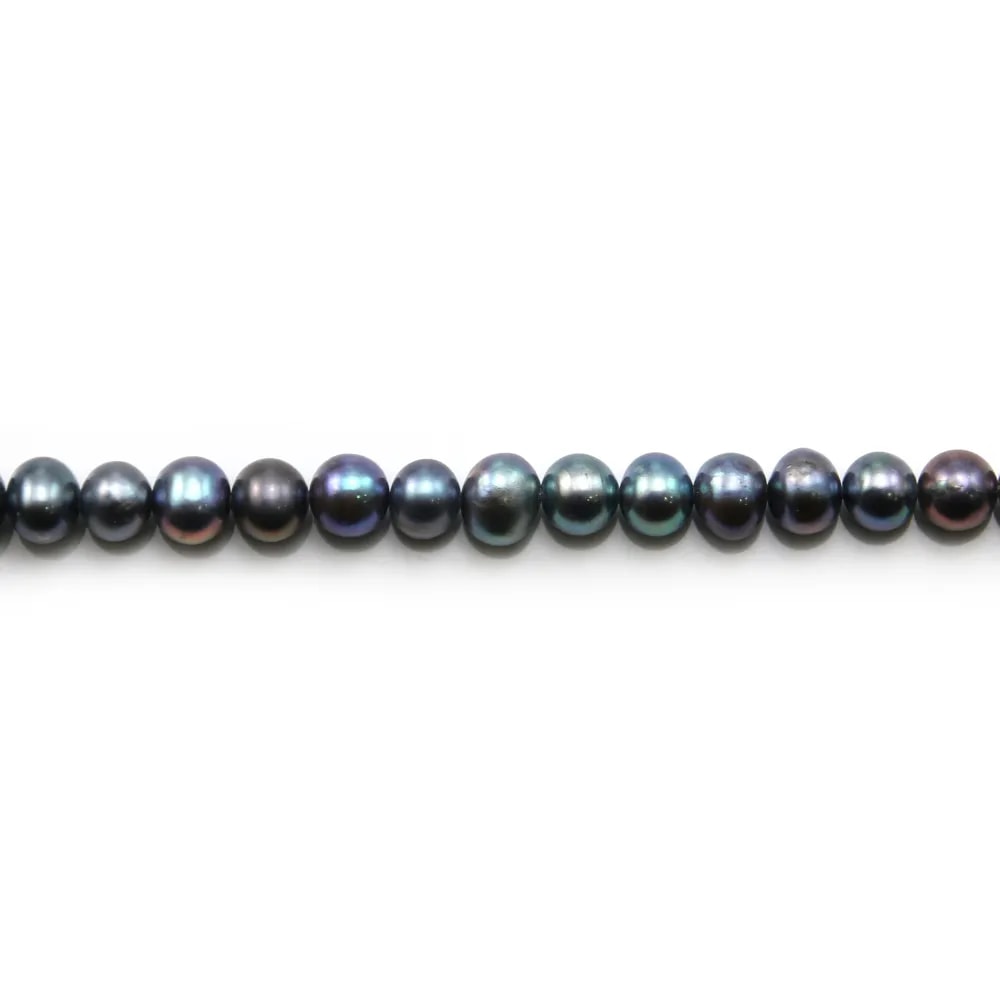 Perles de culture d'eau douce, bleue foncée, ovale, 5.5-6mm x 40cm