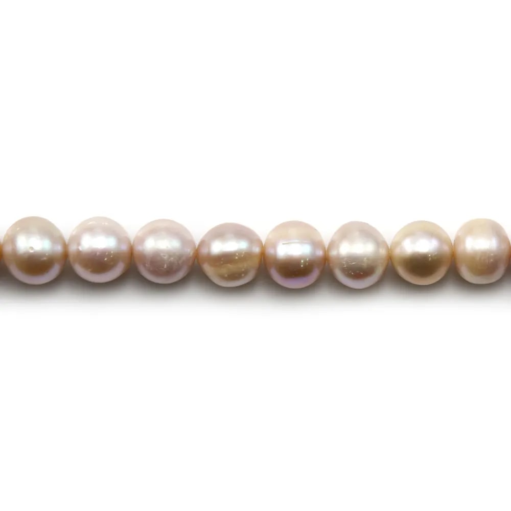 Perles de culture d'eau douce, mauve, semi-ronde, 11-12mm x 40 cm