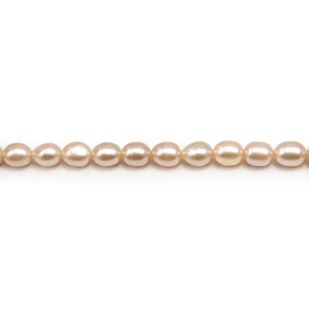 Perle de culture d'eau douce saumon, olive, 7.5-8mm x 38cm
