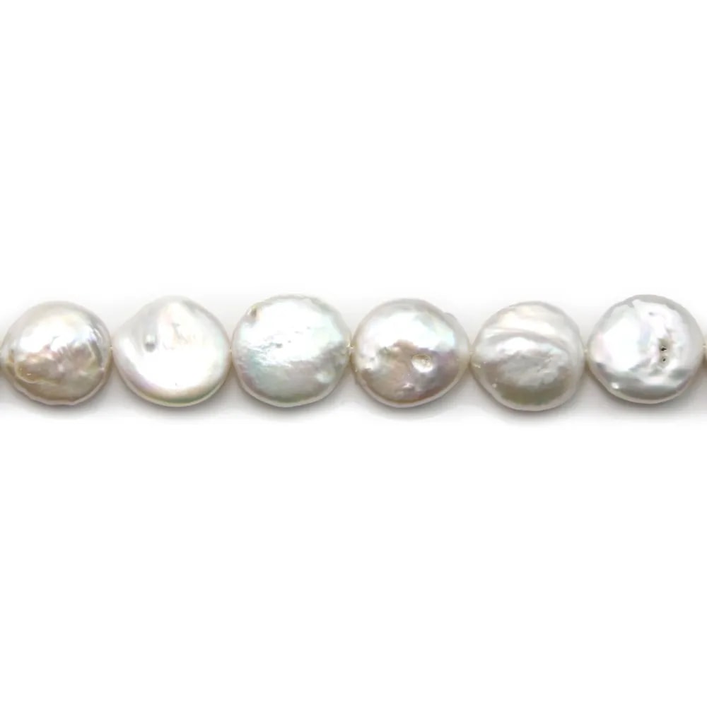 Perles de culture d'eau douce, blanche, ronde plate, 13mm x 1pc