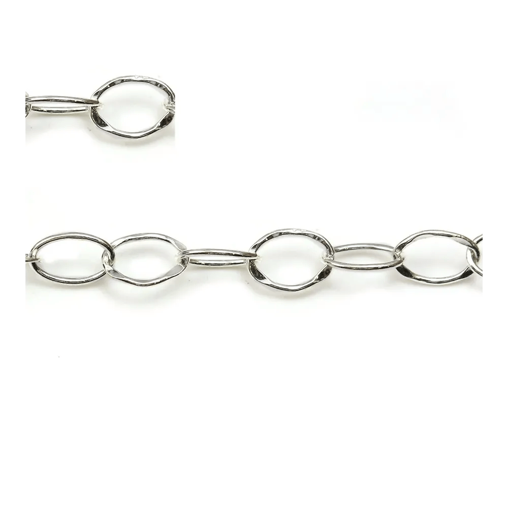 Chaîne maille forçat plate martelé argent 925 massif  6x8.5mmX 50cm