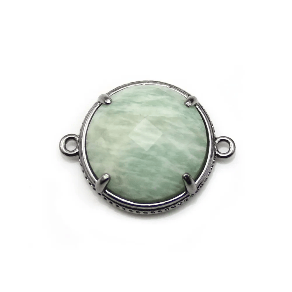 Spacer in amazonite, set on metal, in round shape, 18mm x 1pc