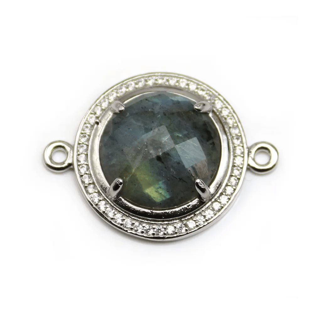 Labradorite spacer set with metal & zirconium, in round shape, 22mm x 1pc