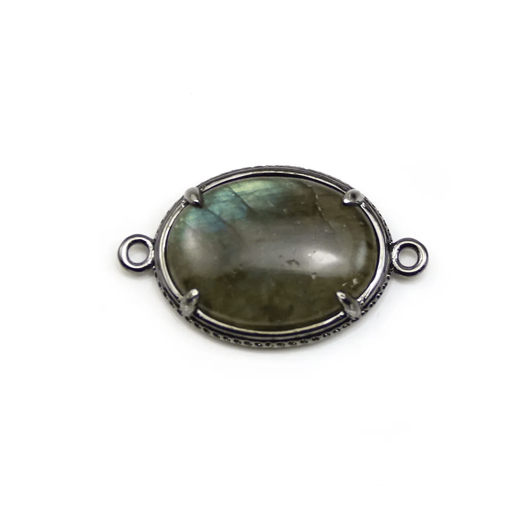 Intercalaire en labradorite sertie en métal, de forme ovale x 1pc