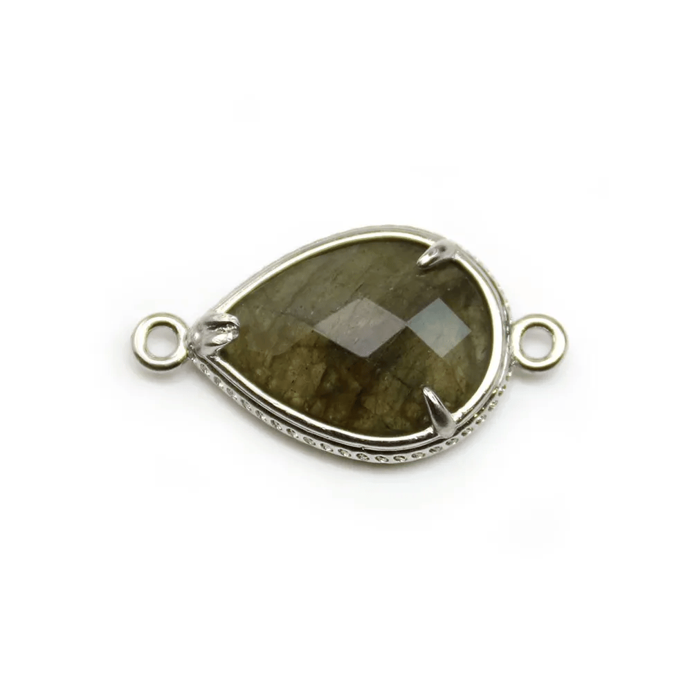 Intercalaire en labradorite sertie en métal, en forme de goutte, 15x20mm x 1pc