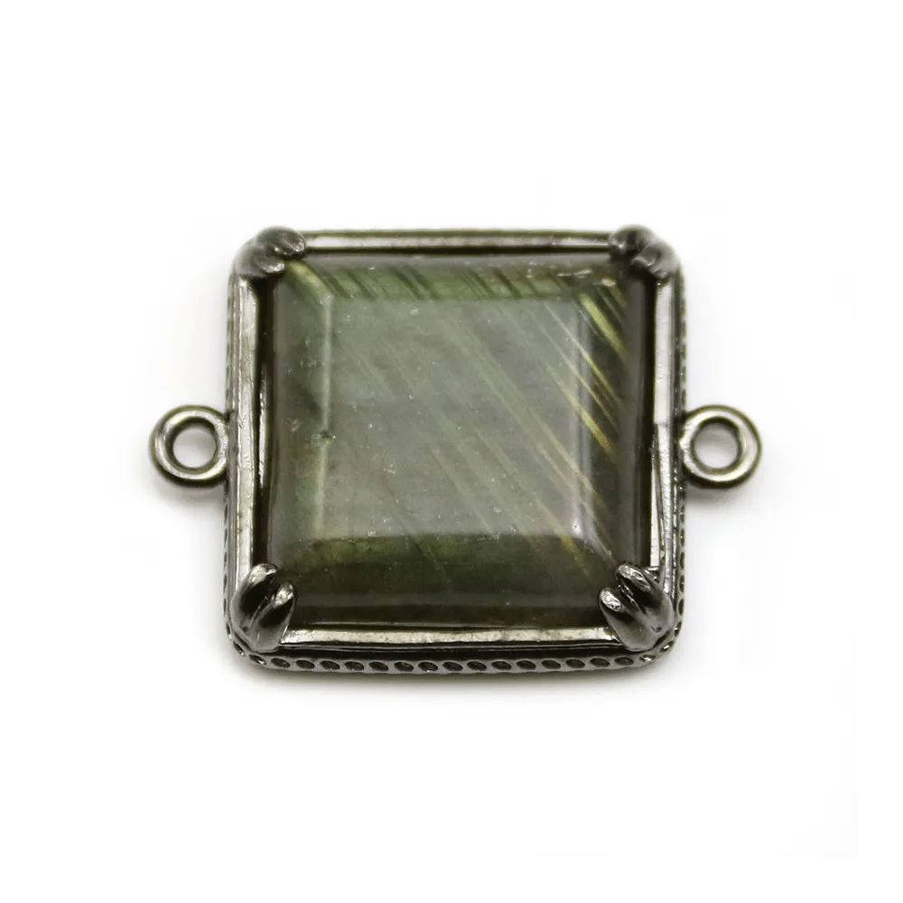 Intercalaire en labradorite sertie en métal, de forme carré x 1pc