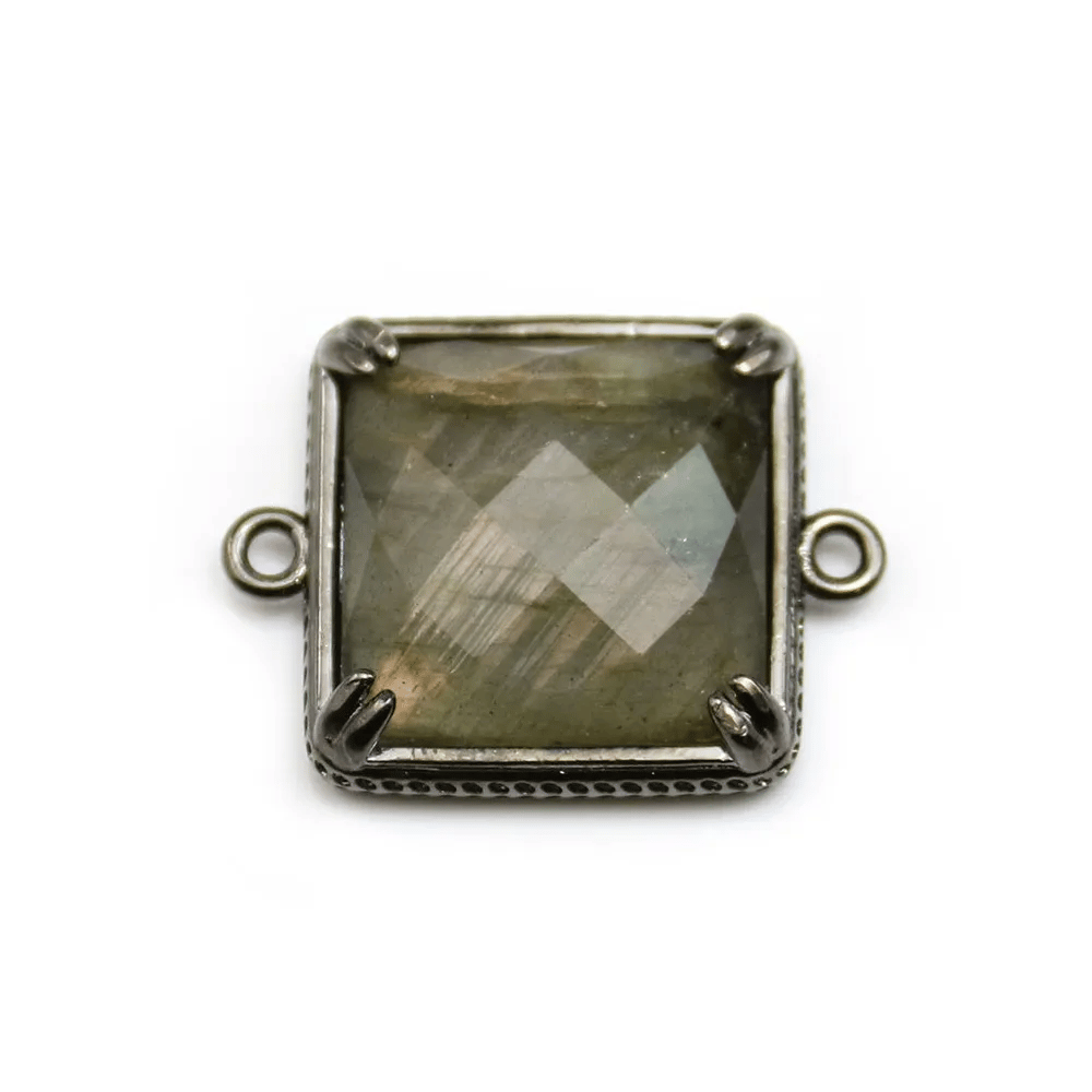 Intercalaire en labradorite sertie en métal, de forme carré, 21mm x 1pc