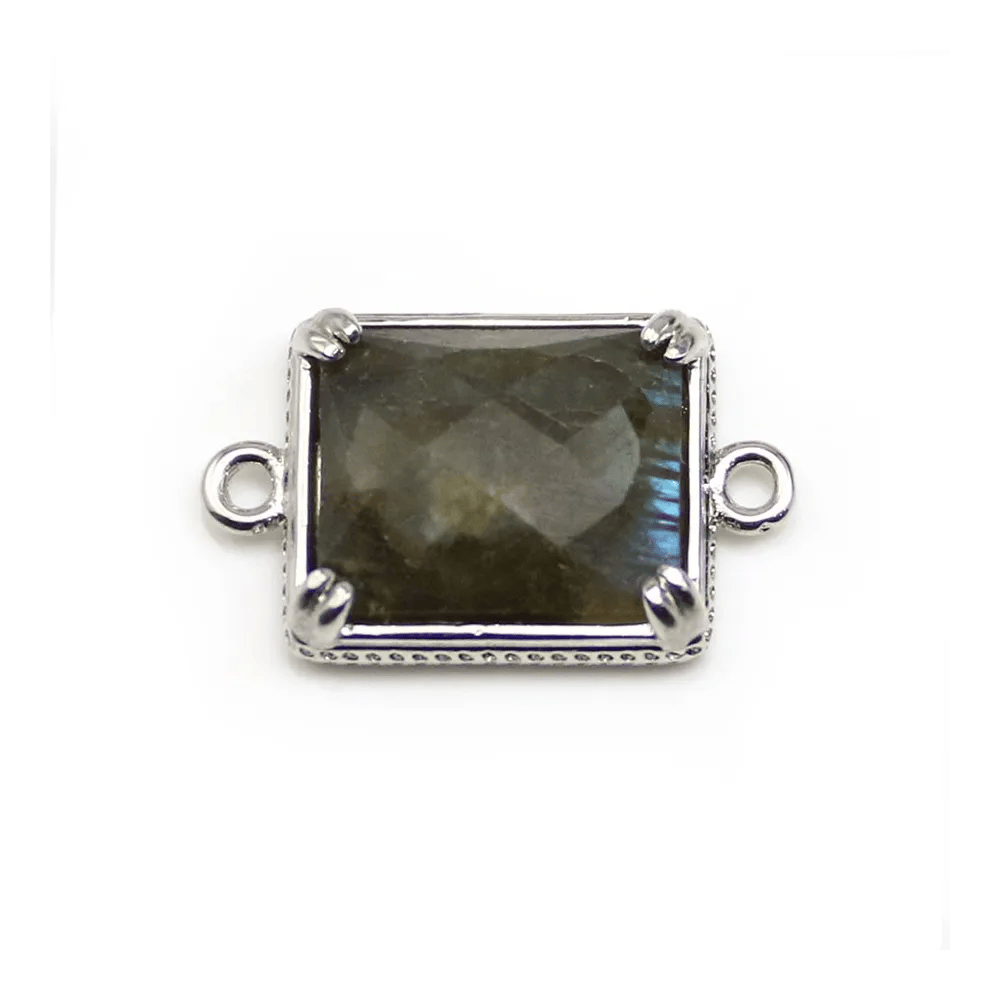 Intercalaire en labradorite sertie en métal, en forme de rectangle, 12x14mm x 1pc