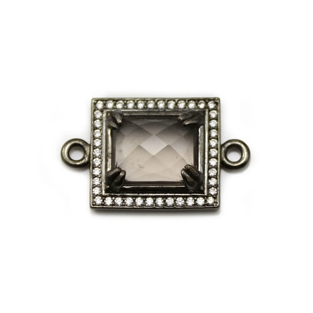 Intercalaire quartz fumé, sertie métal & zirconium, forme rectangulaire, 16x18mm x 1pc