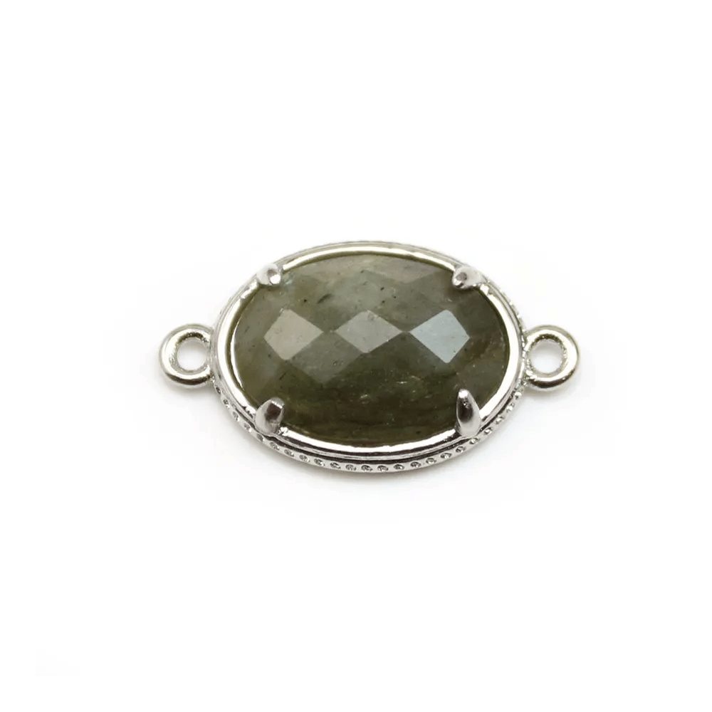 Intercalaire en labradorite sertie en métal, de forme ovale, 12x16mm x 1pc