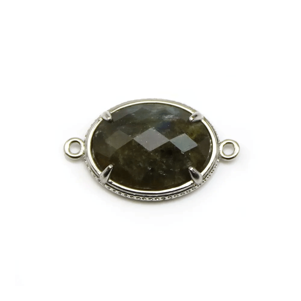 Intercalaire en labradorite sertie en métal, de forme ovale, 16x21mm x 1pc