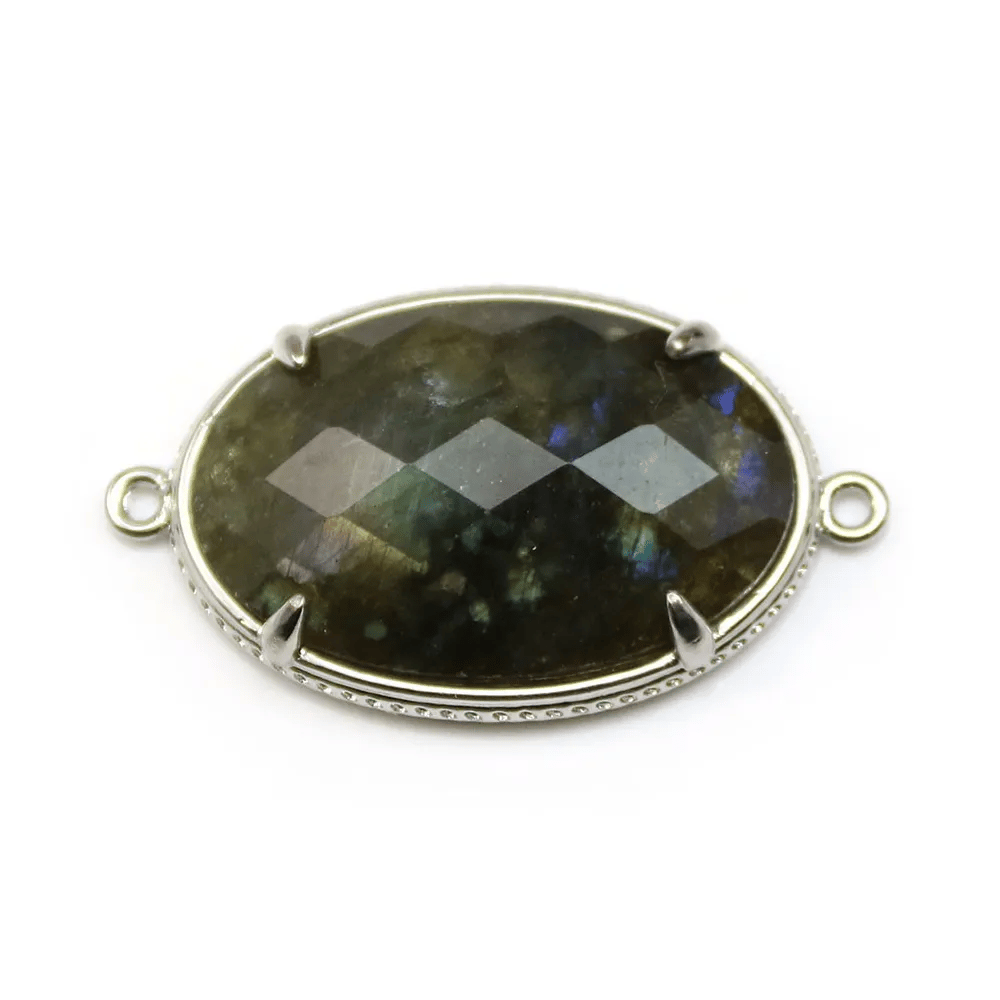 Intercalaire en labradorite sertie en métal, de forme ovale, 20x30mm x 1pc