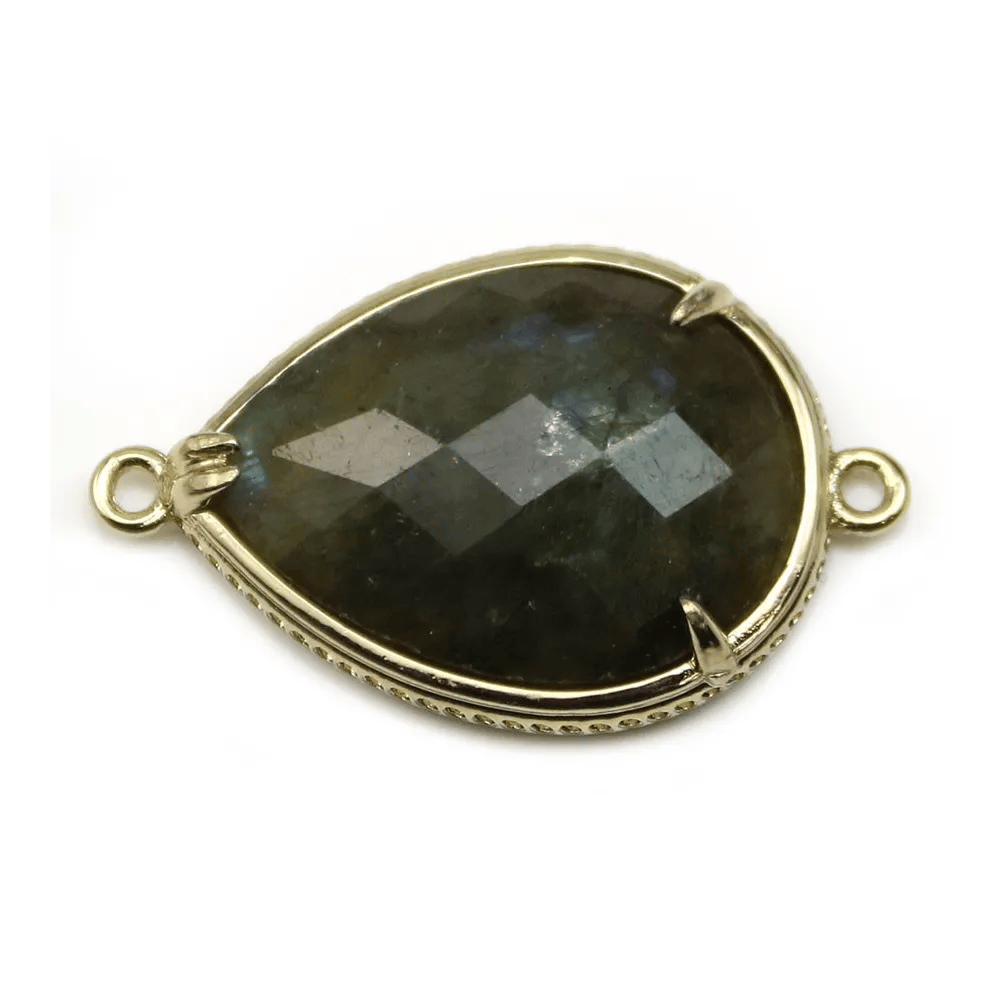 Intercalaire en labradorite sertie en métal, forme de goutte, 20x27mm x 1pc