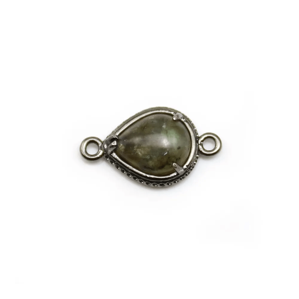 Intercalaire en labradorite sertie en métal, en forme de goutte, 10x12mm x 1pc