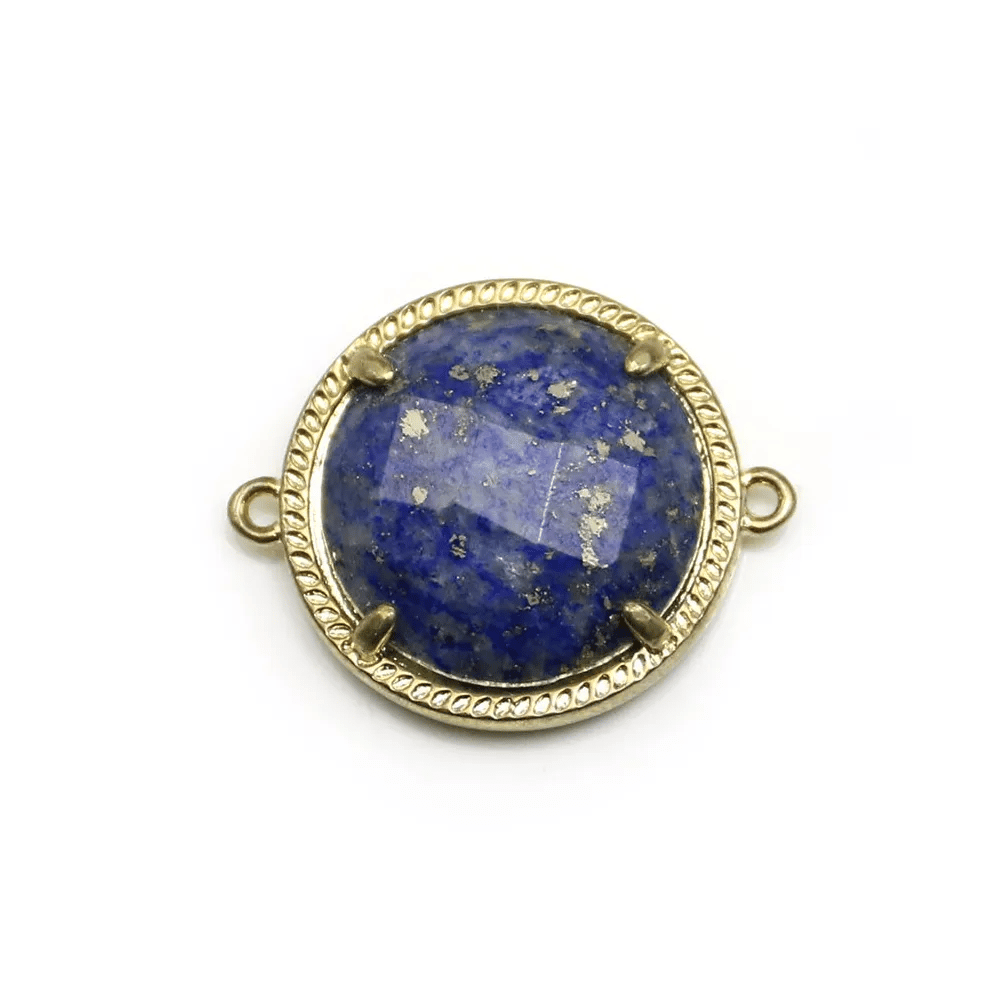 Intercalaire en lapis lazuli sertie en métal, de forme ronde, 17mm x 1pc