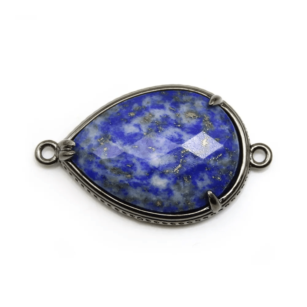 Intercalaire en lapis lazuli sertie en métal, en forme de goutte, 20x27mm x 1pc