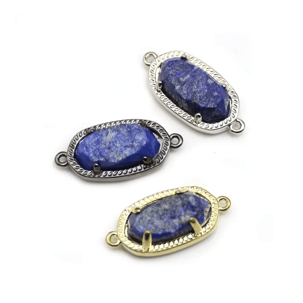 Intercalaire en lapis lazuli brut sertie en métal, de forme ovale, 9.5x16.5mm x 1pc
