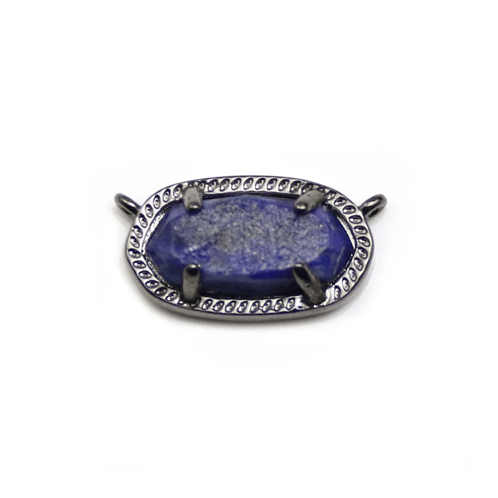 Lapis lazuli rough interlayer set in metal, in oval shape, 9.5x16.5mm x 1pc