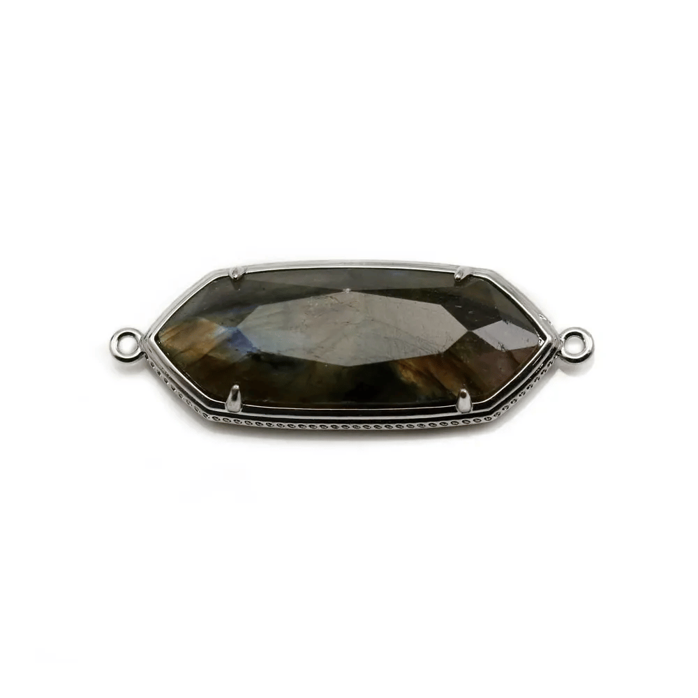 Calcédoine rhombe sertie en argent 925 doré à l'or fin  avec zirconium 15mm x 1pc