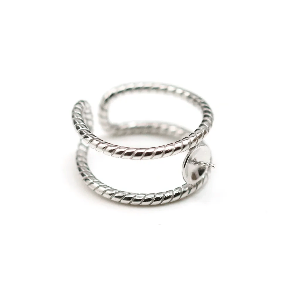 Argent 925 Rhodié Support Bague réglable  pour perles semi-percés & zircon x 1pc