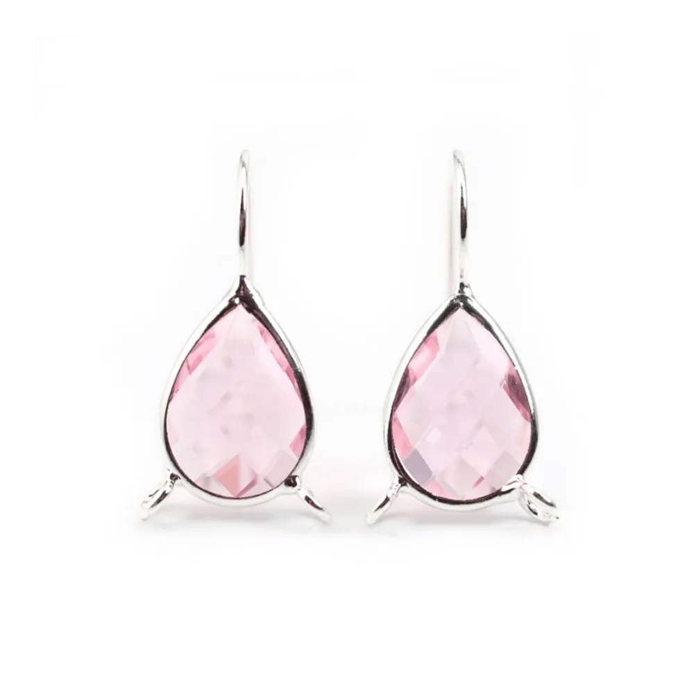 Earrings : pierre set glass drop silver-plated  10.5x14mm x 2pcs