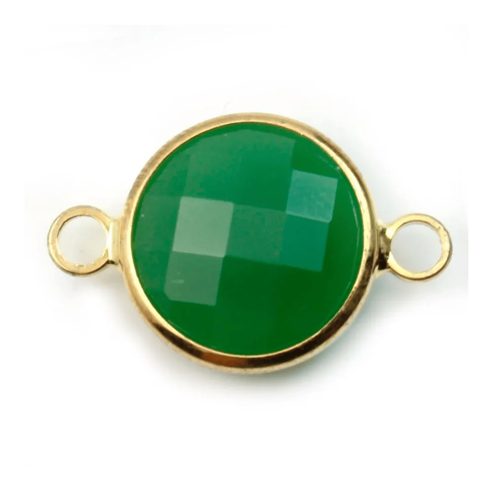Verre coloré facetté rond serti sur métal doré 12.5mm x 1pc