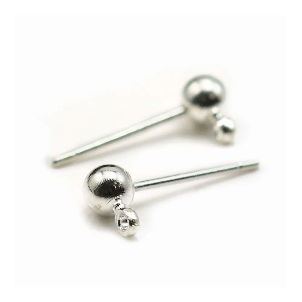 Clous d'oreilles avec finition boule, en métal argenté 4mm x 20pcs
