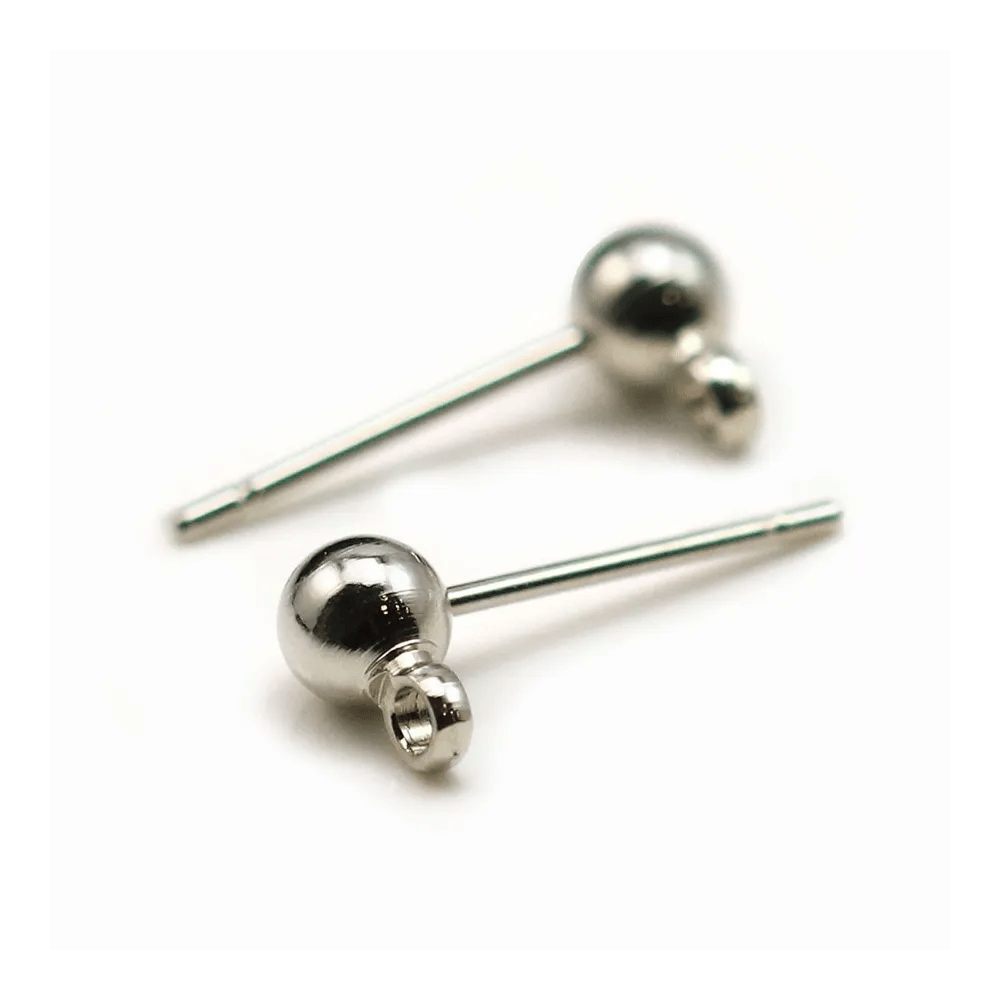 Clous d'oreilles avec finition boule, en métal rhodié 4mm x 20pcs