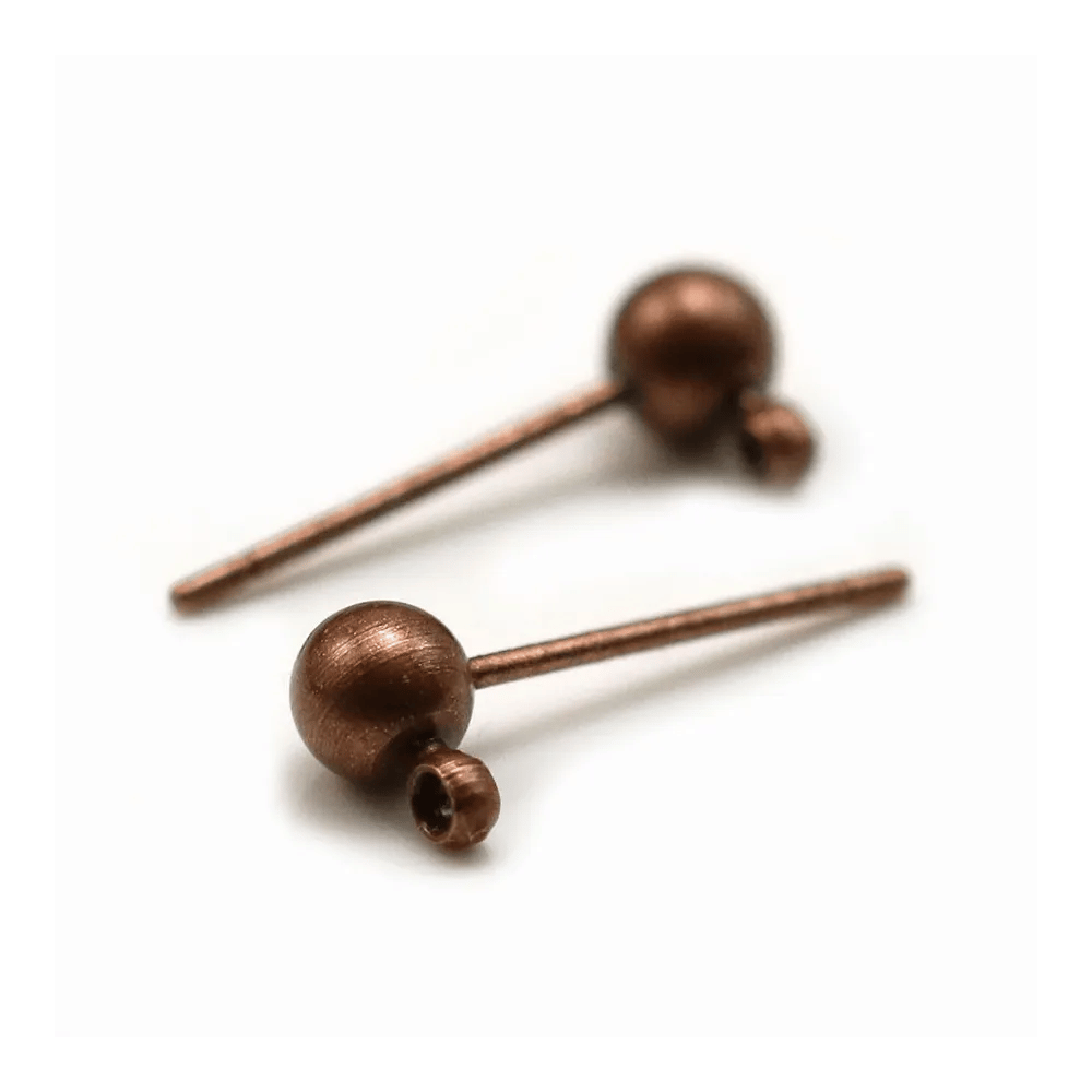 Clous d'oreilles avec finition boule, en métal cuivre 4mm x 20pcs