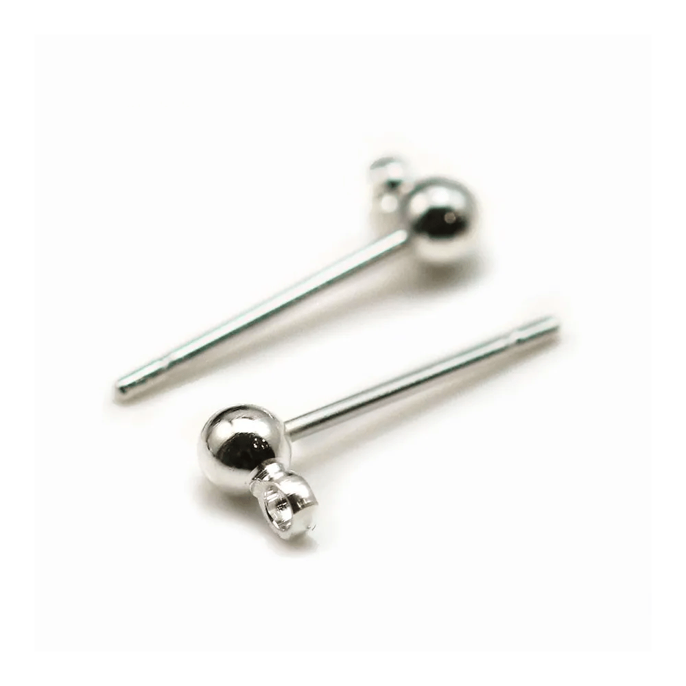 Clous d'oreilles avec boule, en métal argenté, 3mm x 20pcs