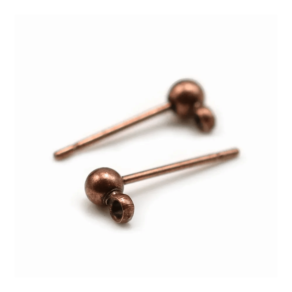 Ear studs with ball, in metal copper color, 3mm x 20pcs