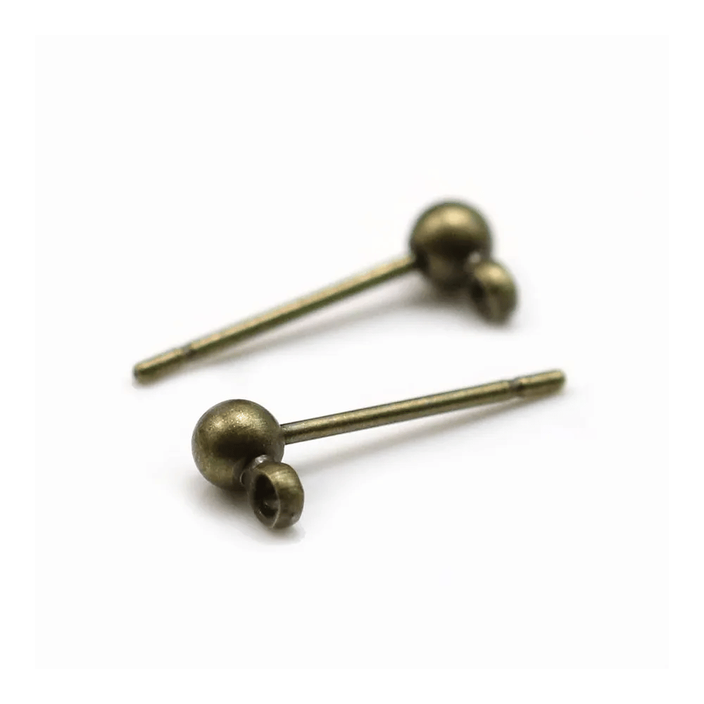Clous d'oreilles avec boule, en métal couleur laiton, 3mm x 20pcs