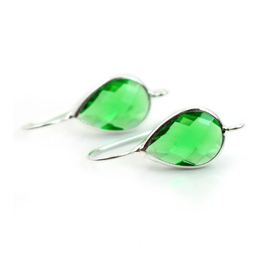 Crochet boucle d'oreille pierre sertie en verre argenté goutte 10.5x14mm x 2pcs