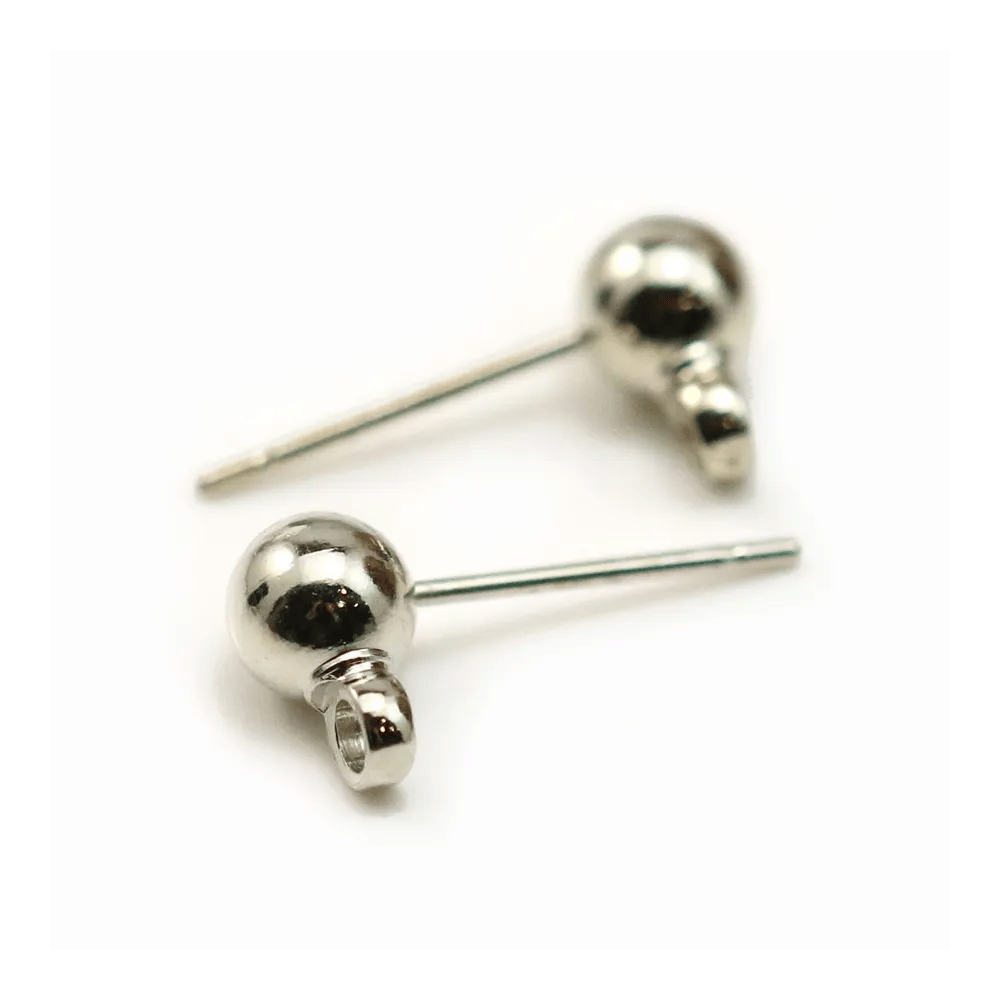 Ear studs with ball finish, in old silver metal color, 5mm x 20pcs
