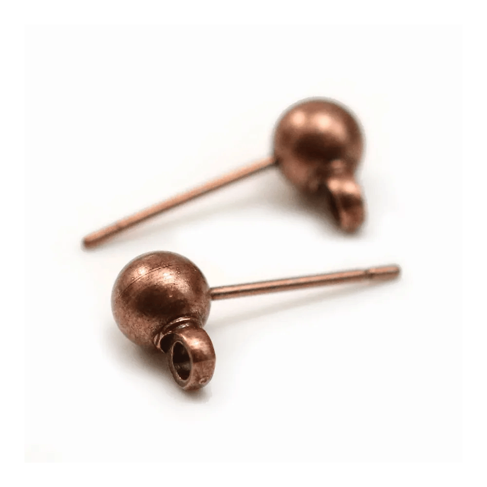 Ear studs with ball finish, in copper metal color, 5mm x 20pcs
