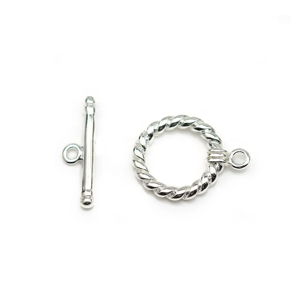 Fermoir "OxT" en métal torsadé, de couleur argenté, 14mm x 2pcs