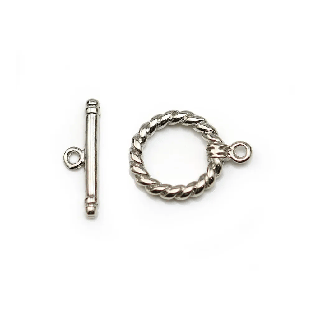Fermoir "OxT" en métal torsadé, de couleur argent vieilli, 14mm x 2pcs
