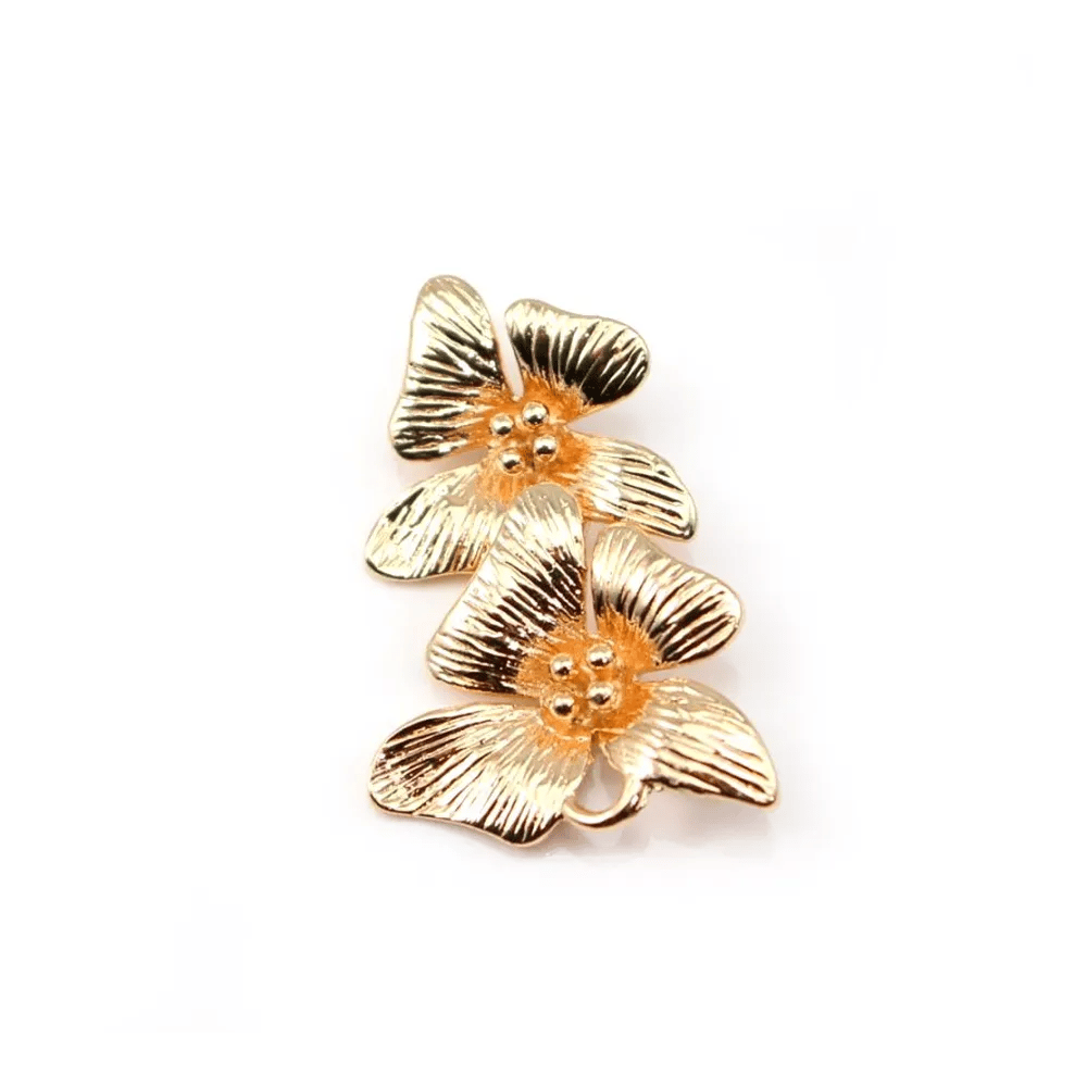 Deux Fleur des îles dorée sur laiton 15x22mm x 1pc