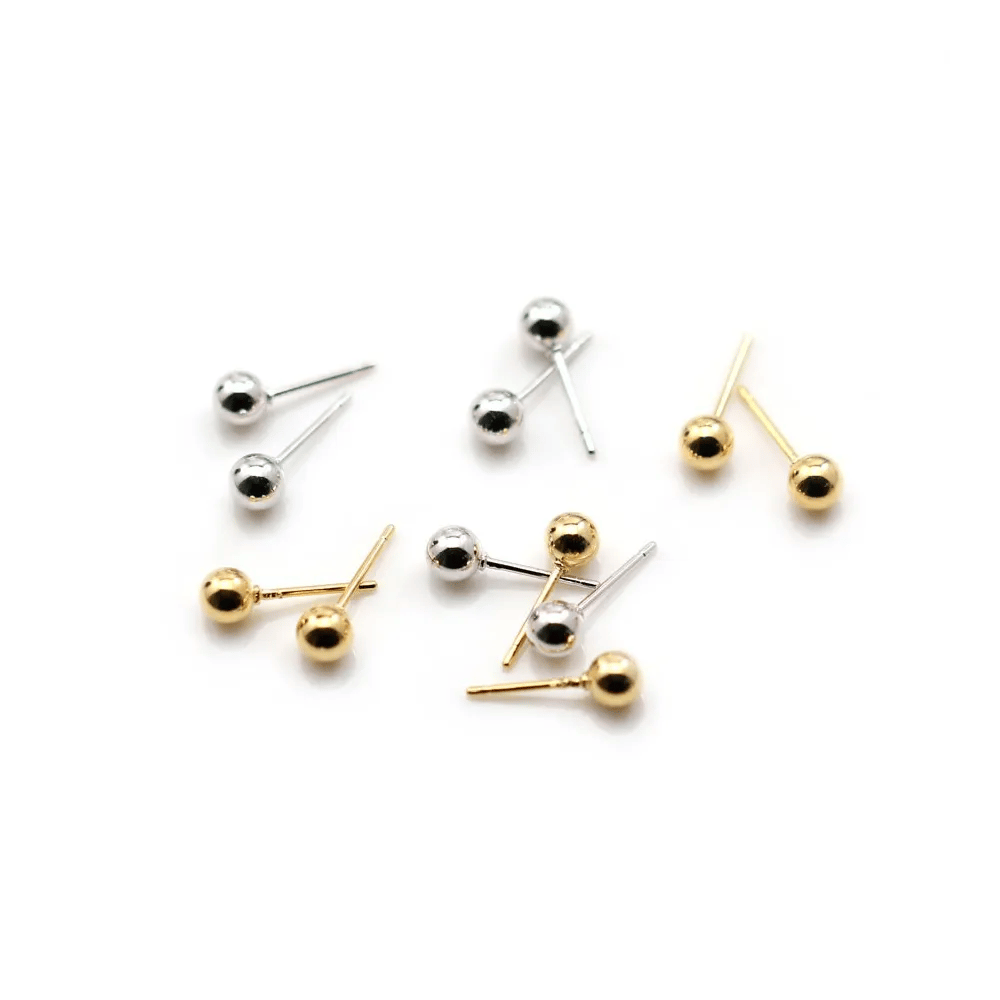 Flash gold gilt rose ball-shape ear studs 3mm x 2pcs