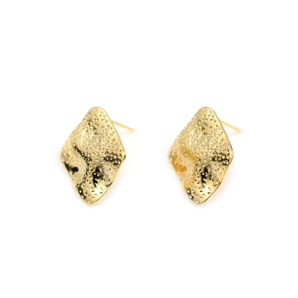 Ear studs shaped like a lozenge, plated by "flash" gold on brass 17x19mm x 2pcs
