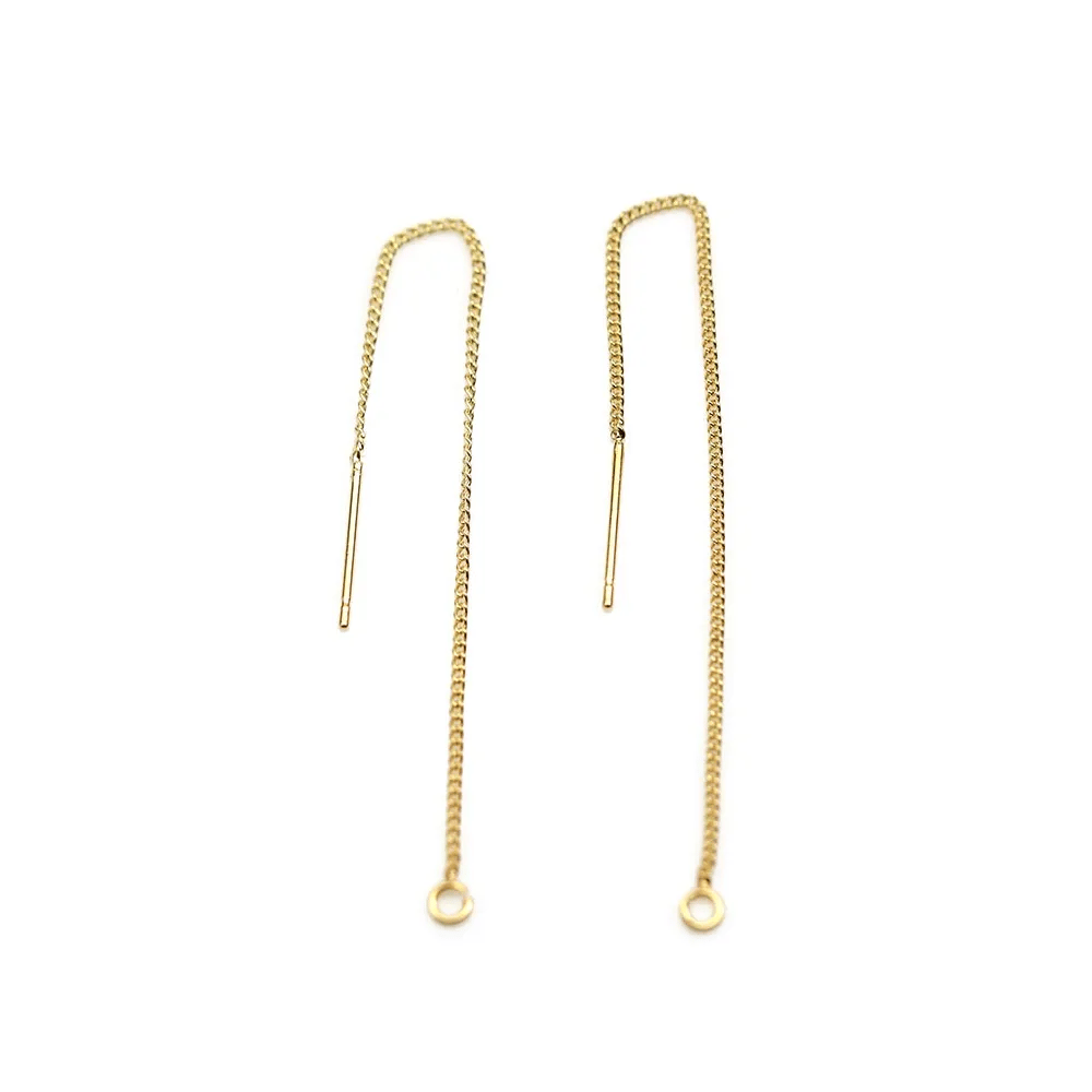 Clou d'oreille avec la chaînette 8cm plaqué par " flash " or sur laiton x  2pcs 