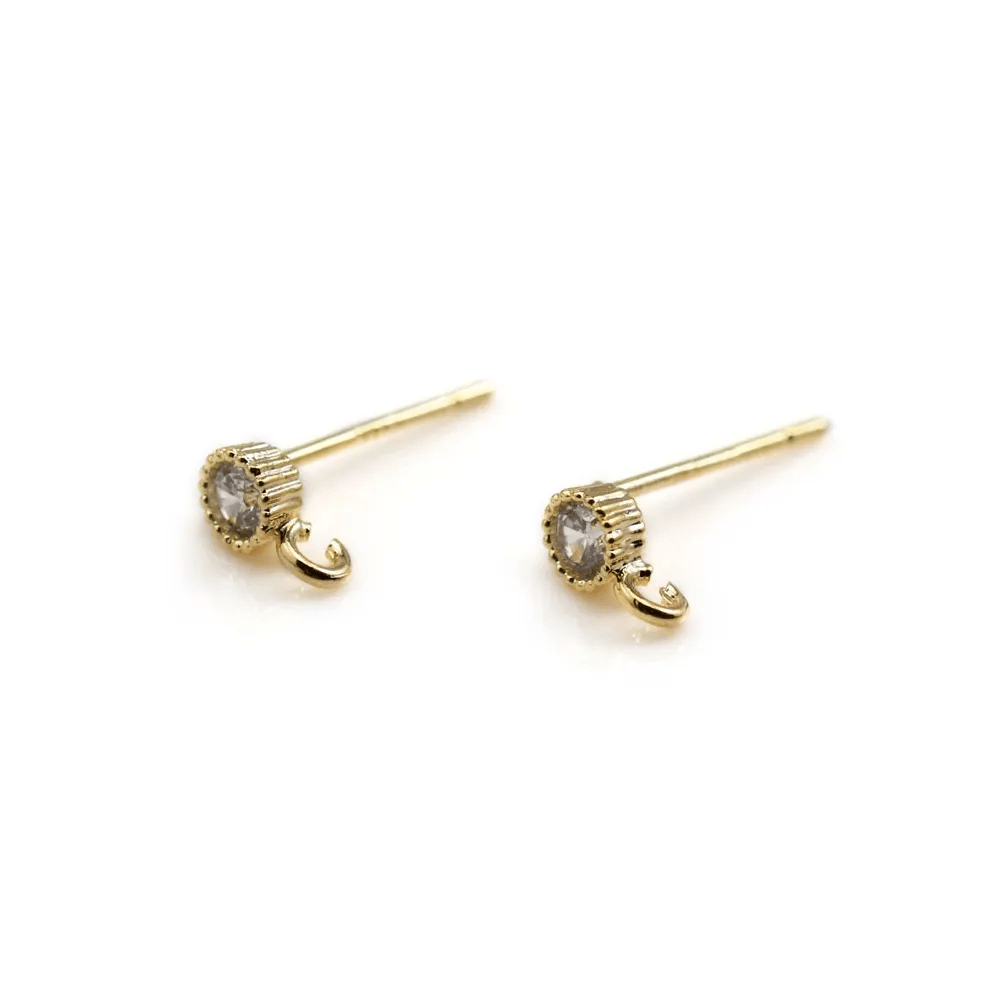 Round Ear studs plated with "flash" gold on brass 4mm x 2pcs