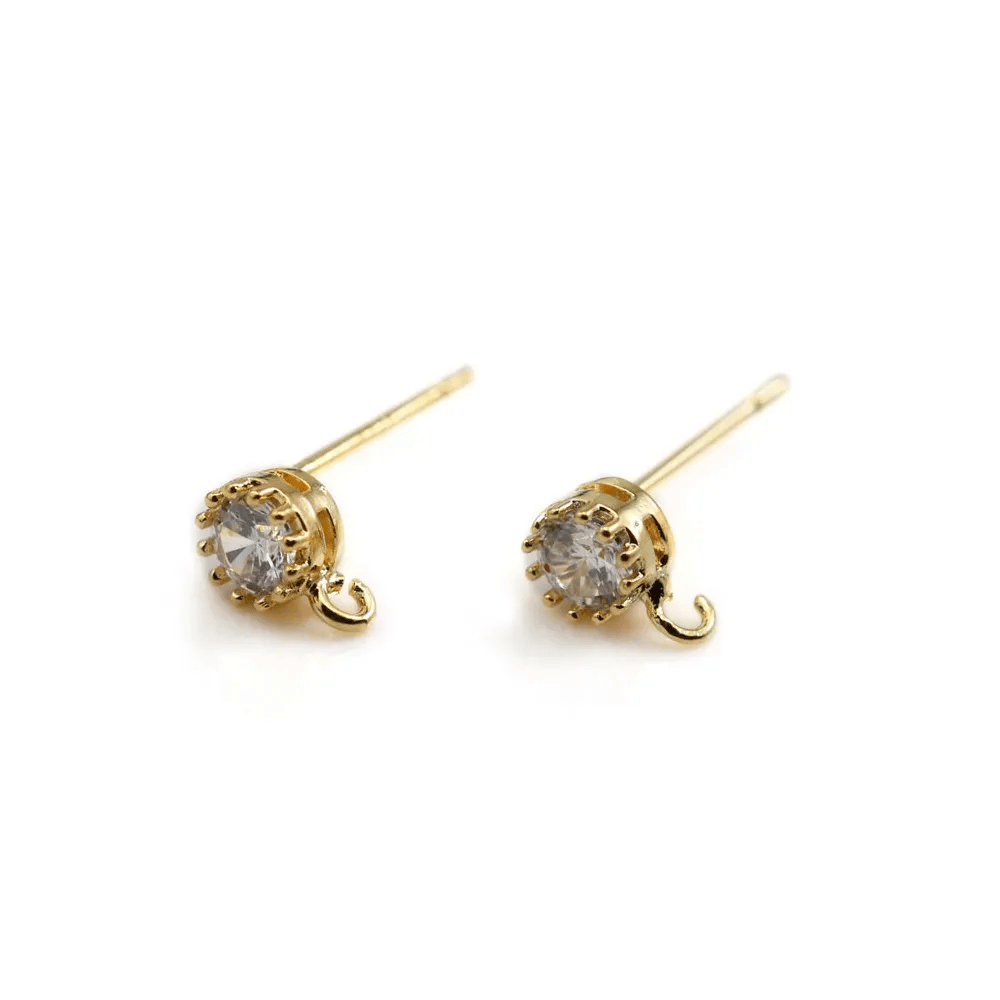 Clous d'oreille ronde plaqué par "flash" or sur laiton 5mm x 2pcs