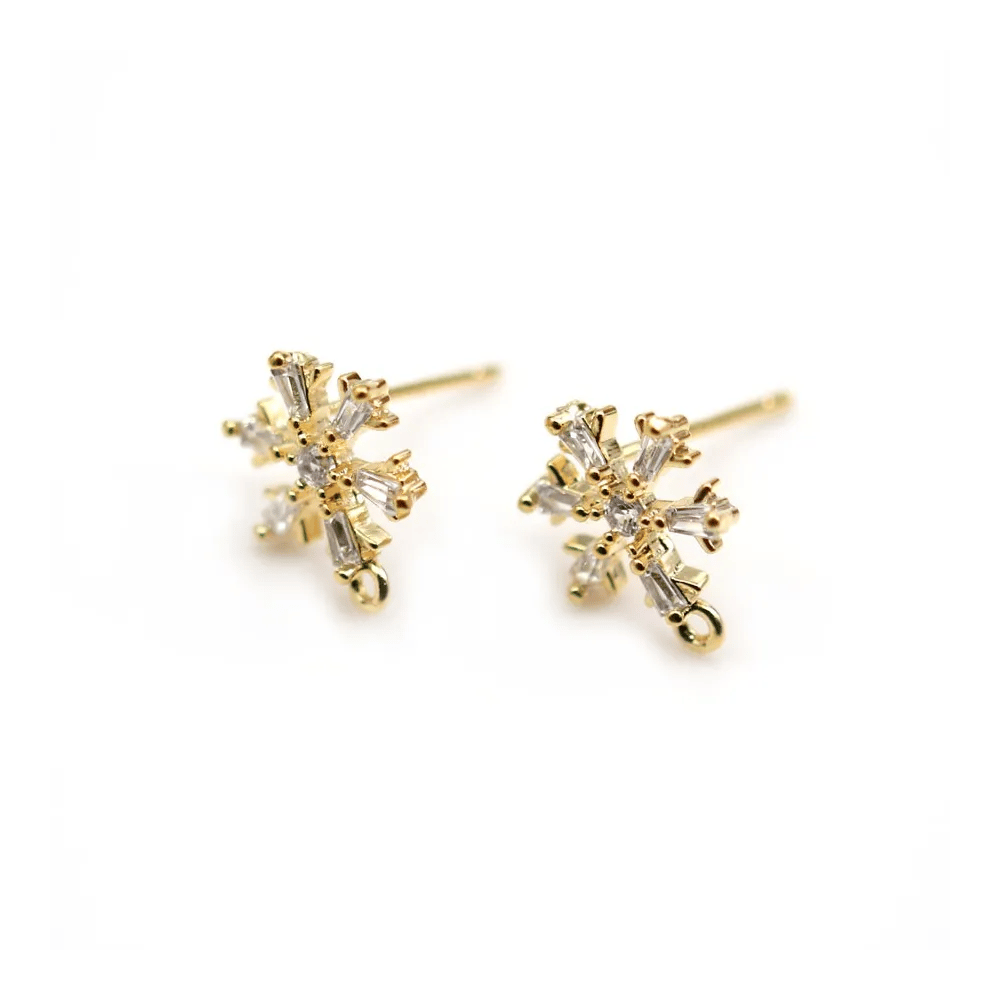 Ear studs in the shape of a snowflake 9.5mm by "flash" Gold on brass x 2pcs