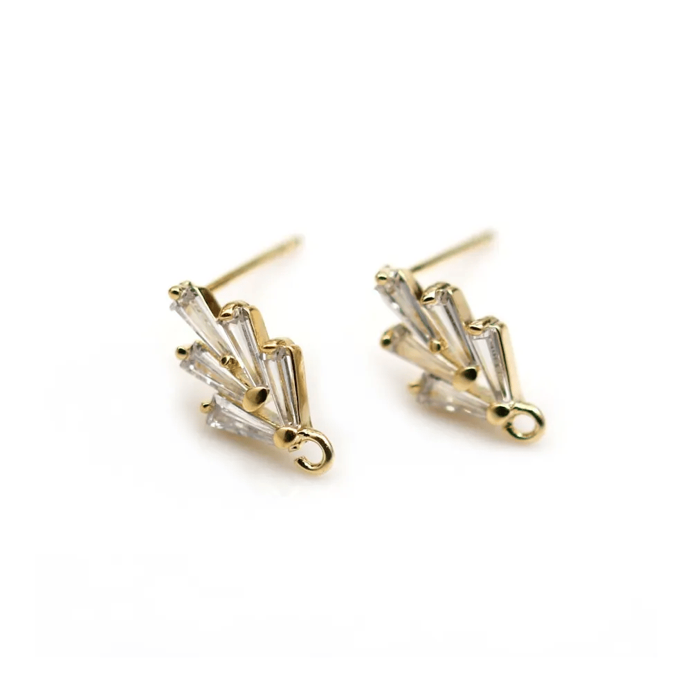 Clous d'oreille feuille plaqué par "flash" or sur laiton 7.6x14mm x 2pcs
